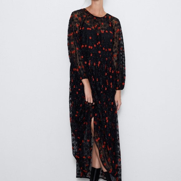 Zara FLORAL EMBROIDERED OVERSIZED DRESS-4786/299 - Picture 7 of 7